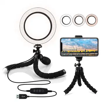 

6 8 inch Selfie LED Ring Light Flexible Tripod Stand Phone Holder Dimmable Mini Camera Light for Youtube Video Makeup Tik Tok