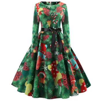 

Christmas Party Vestidos Autumn Winter Floral Print Vintage Dress Elegant Midi Dresses Tunic Robe Femme Casual Festival Dress
