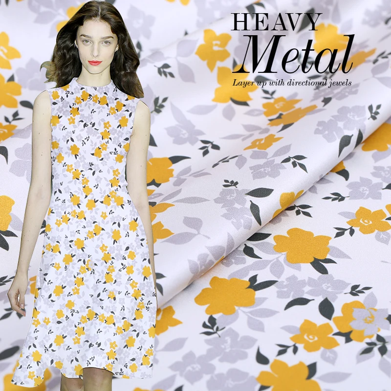 Inula salicina Цифровая живопись стрейч-шелковая ткань для атласного платья Базен riche getzner telas por metro tissus au metre tissu