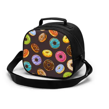 

2020 Insulated Lunch Bag Colorful Glaze And Sprinkles Donuts Thermal Cooler Picnic Food Lunch Box Bag for Kids Girls Children