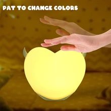Lampe LED en Silicone en forme de cœur avec interrupteur tactile, veilleuse Portable à couleur changeante pour les tout petits 