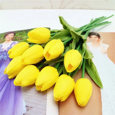 31 шт., искусственные цветы тюльпана для домашнего офиса, украшения, схожие шелковые цветы, настоящий сенсорный декор для свадебной вечеринки - Цвет: Yellow