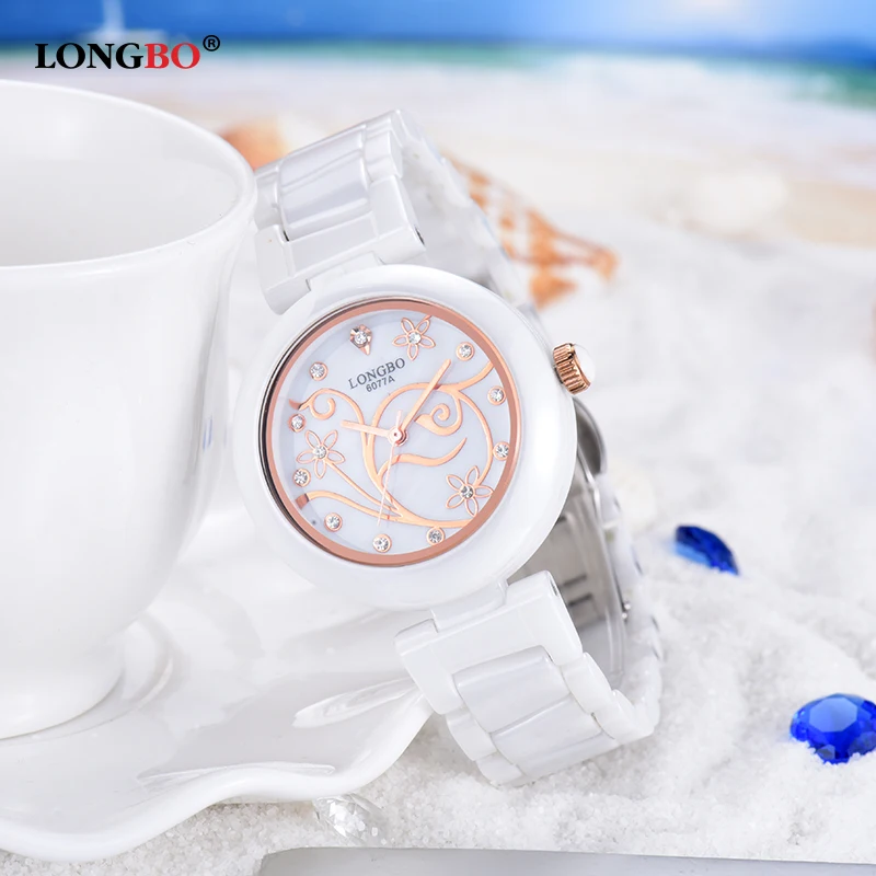 

LONGBO Gold Women Watches Ceramic Strap Clock Lady Bracelet Quartz Watch Luxury Brand Female Wristwatch Reloj Mujer Montre Femme