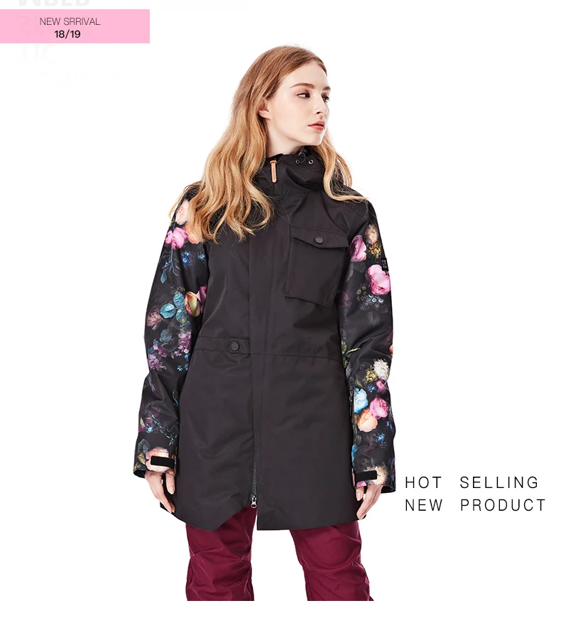 GSOU Женская лыжная куртка для катания на лыжах, сноуборде, в цветочек, ветрозащитная водонепроницаемая Спортивная одежда для улицы, супер теплая одежда, пальто