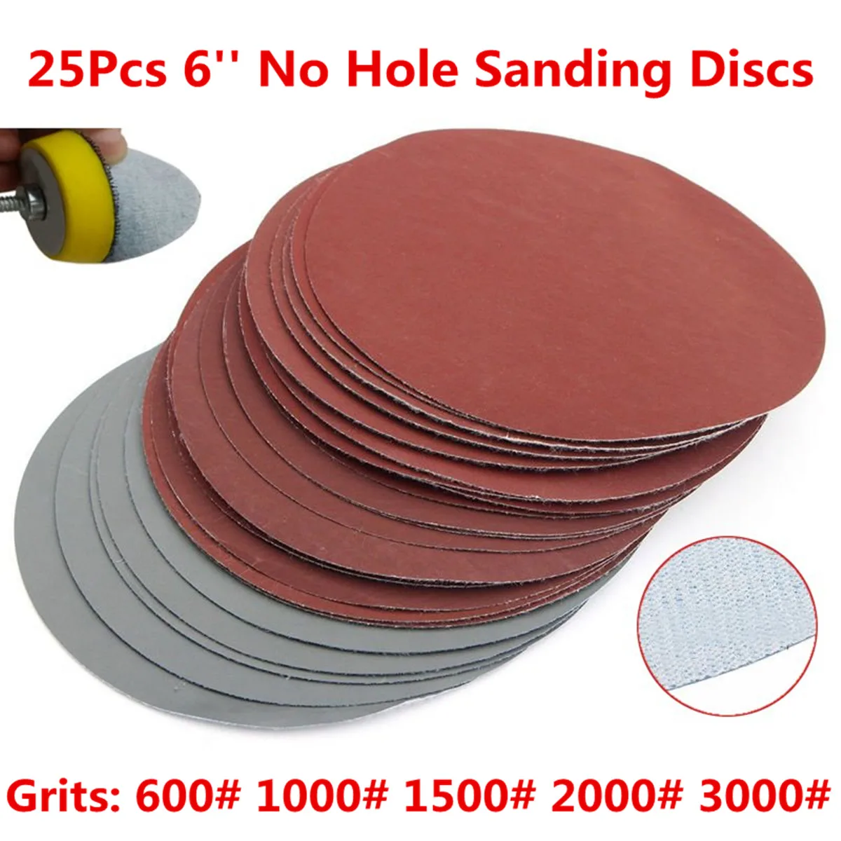 25 개/대 6 인치 150mm 라운드 사포 디스크 모래 시트 600-3000 샌더 그릿 연마 도구 용 그릿 후크 루프 샌딩 디스크