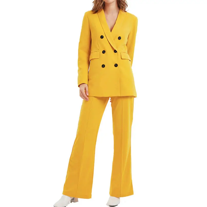 

New Autumn Winter Blazer Women Fashion Long Sleeve Coat Office Elegant Double Breasted Pocket Blazer Jacket Women Suits 4A26