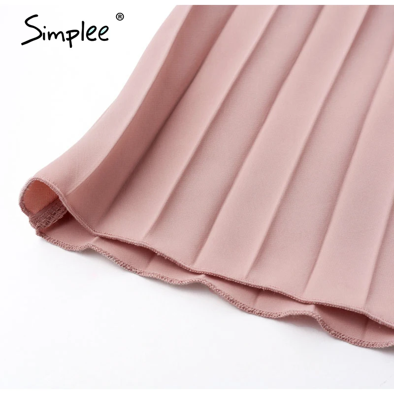 Simplee Sexy v-neck women party dress Elegant spaghetti strap female pleated office dress Solid female pink midi summer dresses