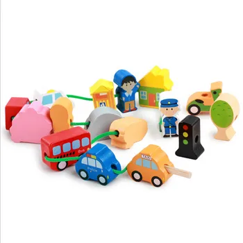 

1Set High Quality Kids Toy Baby Colorful Wooden Lacing Beads Stings Learning Educational Preschool Training Blocks