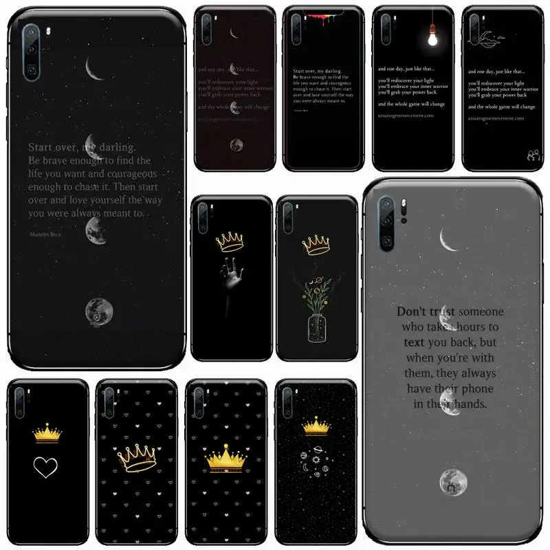 

Moon text Phone Case For Huawei P9 P10 P20 P30 Pro Lite smart Mate 10 Lite 20 Y5 Y6 Y7 2018 2019