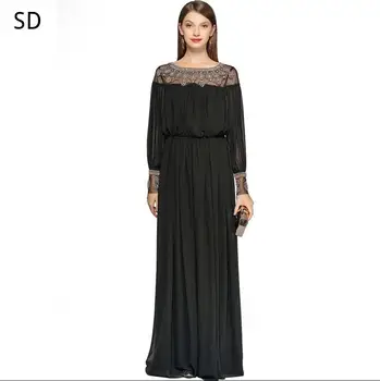 

Spring Summer Dresses Long Sleeves Abaya Beaded Patchwork Elegant Muslim Clothing