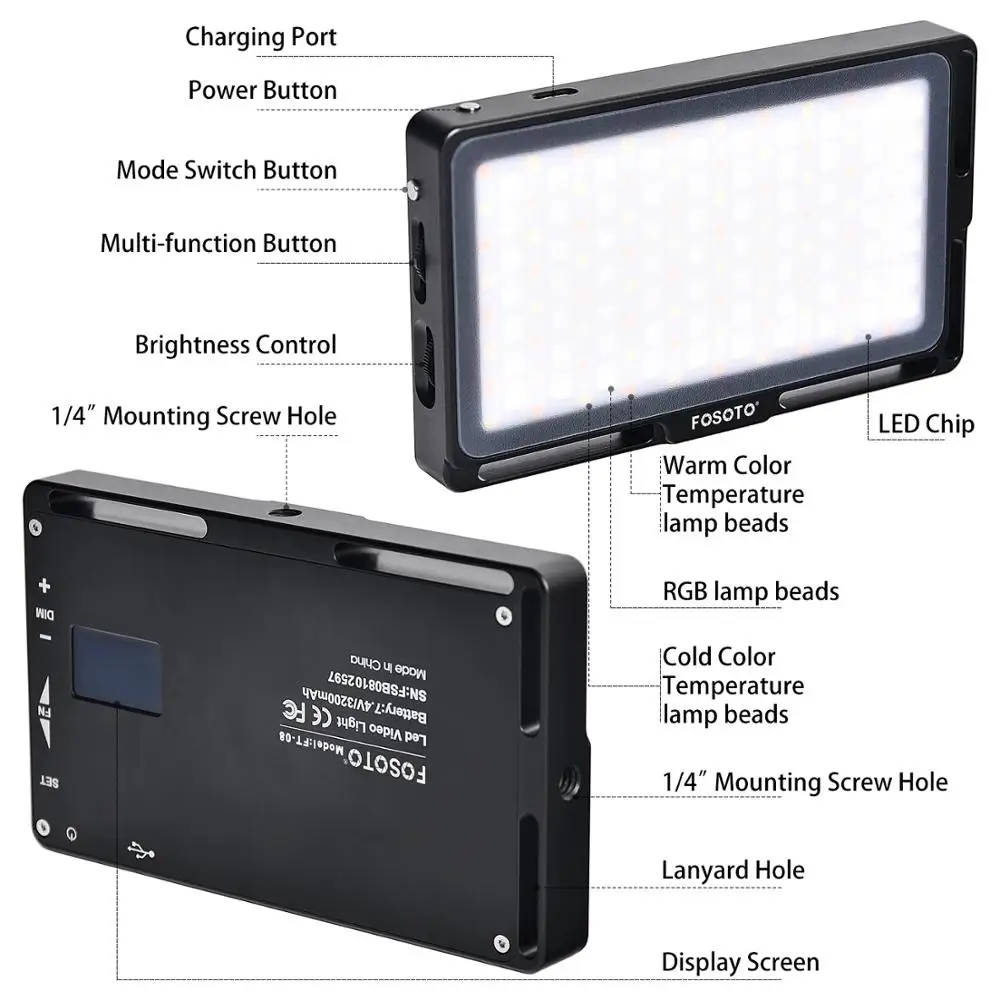 Fosoto FT-08 мини-светильник для фотосъемки RGB светодиодный светильник для видео 2500 K-8500 K с регулируемой яркостью полноцветный студийный Vlog светильник ing для DSLR камеры