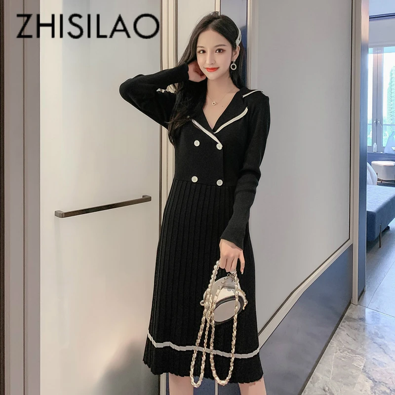 

Knitted Sweater Dress Women Plus Size High Waist Solid Winter Dress Mujer Elegant Black Red Party Long Sleeve Dress 2019