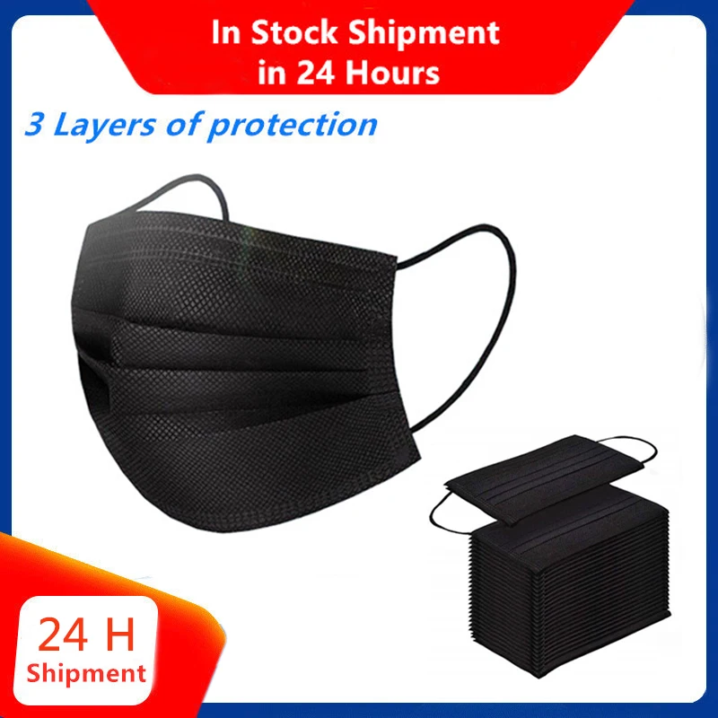 

50Pieces FFP3 Black 3-layer Protection Non-woven Anti Dust Prevent Respirator Mask Carbon Fiber Mask as KF94