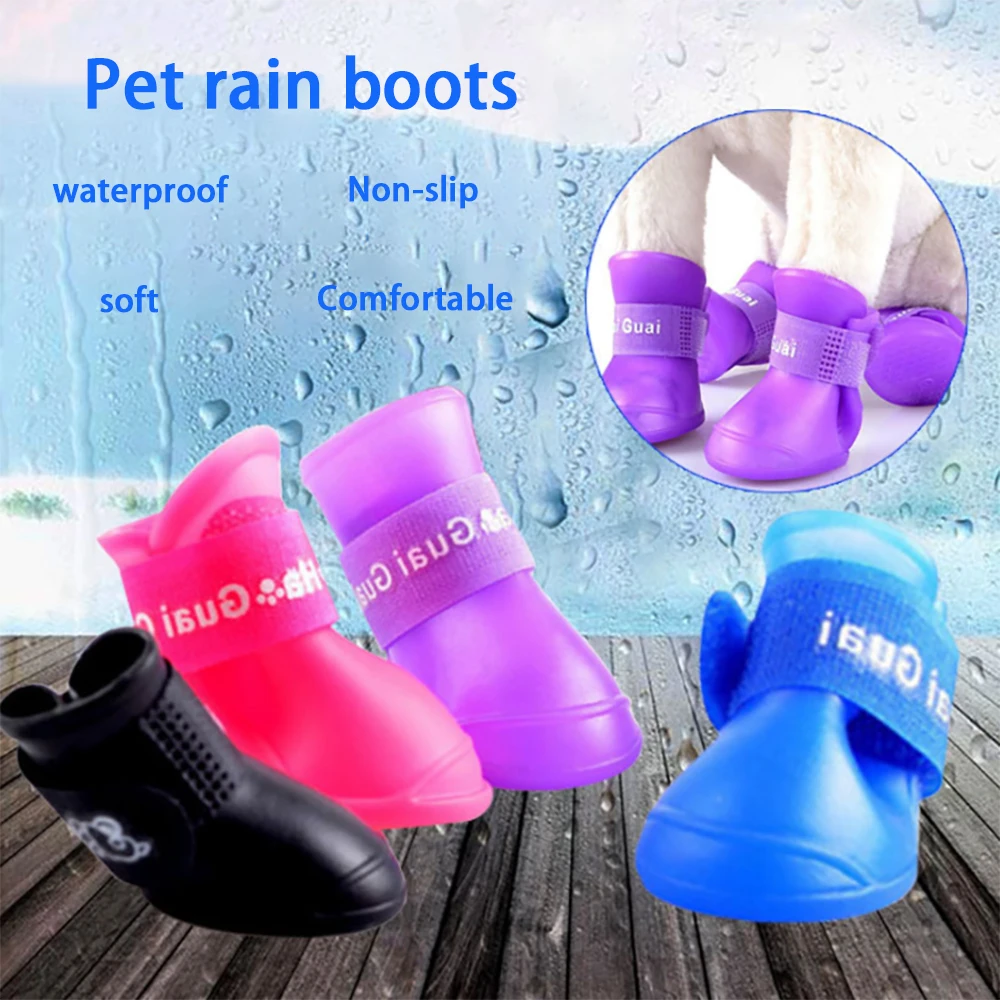 Zapatos antideslizantes e impermeables para perros y gatos, botas de goma de colores caramelo, accesorios para perros, 4 Uds., S/M/L/XL