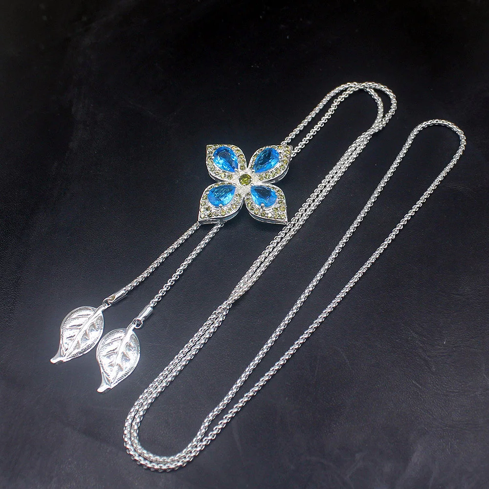 

Hermosa Fashion Natural Blue Topaz Peridot Beautiful Flower Sweater Chain 925 Silver Jewelry for Women Girls 20214216