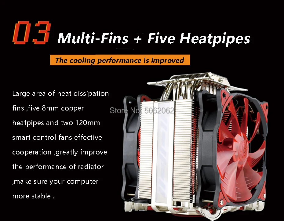 Pccooler S1211 5 тепловым стержнем heat pipe Процессор радиатор кулера 12 см с красной светодиодный вентилятор с ШИМ-управлением для Intel 115X1366 AMD AM4 AM3 компьютер Процессор охлаждения