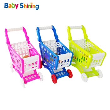 

Baby Shining Pretend Kitchen Toy Mini Supermarket Plastic Shopping Cart with Grocery Fruit Vegetable Storage Kid Simulation Toy