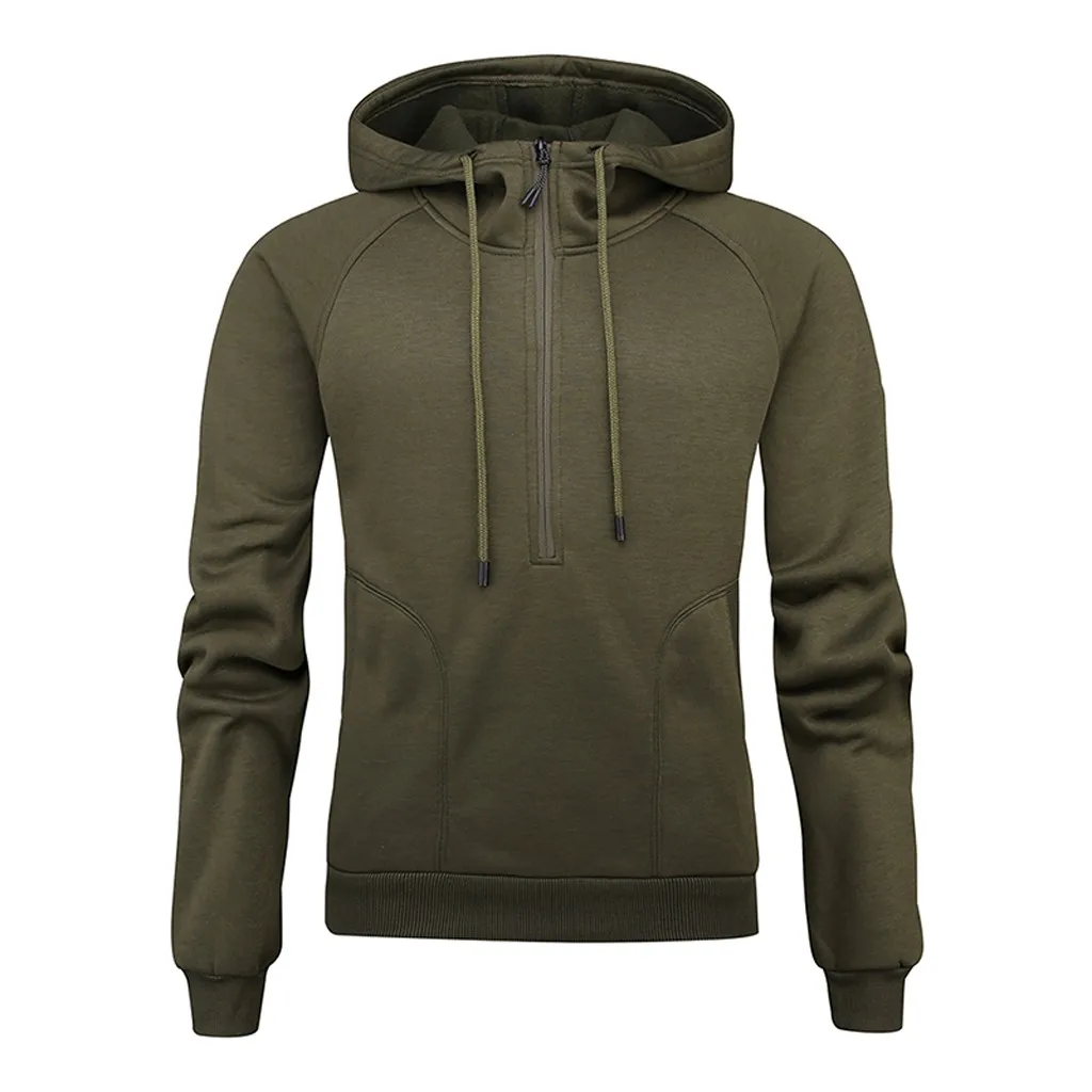 

Army Green Hoodies Top Men Autum Winter Long Sleeve Streetwear zipper Hooded Sweatshirt Patchwork Outwear Tops Pullover Plus