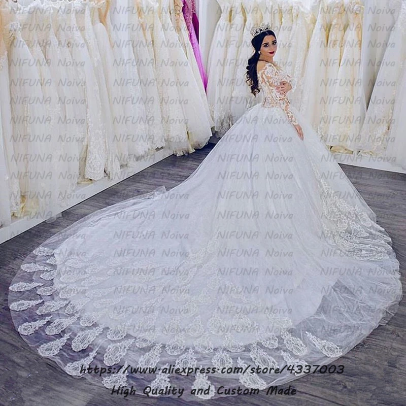 Саудовская Аравия бальное платье невесты платье vestido novia элегантные белые кружевные аппликации Дубай с длинными рукавами свадебное платье халат Mariage