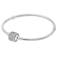 Новинка, 925 пробы, серебряный браслет, фирменная застежка, цепочка-змейка с кристаллами, браслет, браслет, подходит для женщин, бусина, шарм, сделай сам, европейская бижутерия