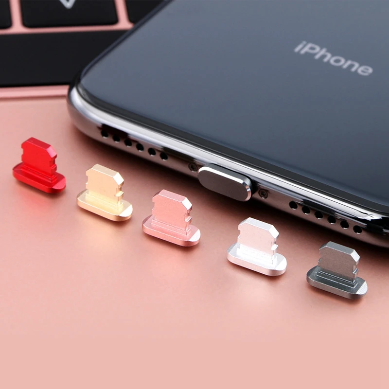 

Colorful Metal Anti Dust Charger Dock Plug Stopper Cap Cover for iPhone 11 Pro Xs Max 8 7 Plus X XR Phone Accessories Plugs Cap