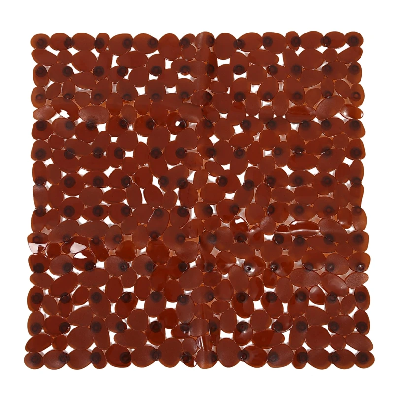 

TOP!-Pebble Non-Slip Suction Bath Mat - Square Mat for Shower or Tub, Amber