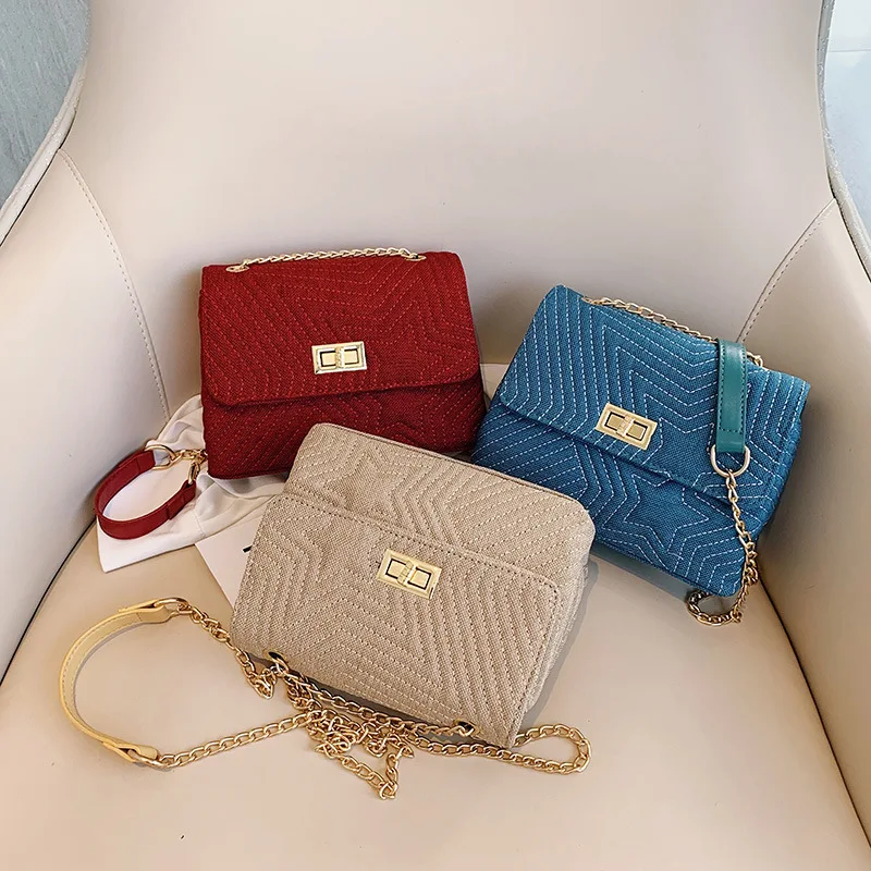 

Denim Crossbody bags Women Small Chain Handbag small bag Oblique pattern Sewing thread Ladies Designer Evening Bags