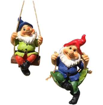 

RESIN DWARFS GNOME STATUE FOR GARDEN ORNAMENTS DECORATIONS GNOME DWARFS ANIMAL SWING