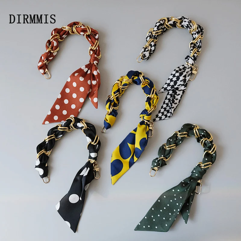 New Fashion Spring Summer Woman Handbag Accessory Part Chains Detachable Replacement Red Dot Silk Scarve Strap Women DIY Chain