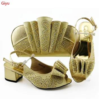 

doershow nice Italian Matching Shoe and Bag Set gold Italian Shoes with Matching Bags High Quality Wedding Shoes and Bag!SJK1-13