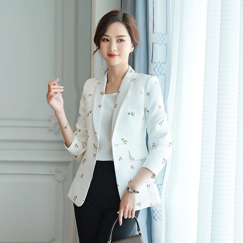 

White Suit Blouses Spring And Autumn New Style Wear White Collar Commuting Ol Flower Korean-style Casual Versatile Small Coat
