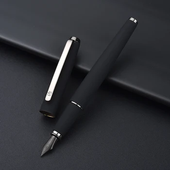 

517D Hongdian Matte Black Metal Fountain Pen Titanium Black Fine Nib Silver Clip Excellent Writing Gift for Business Office