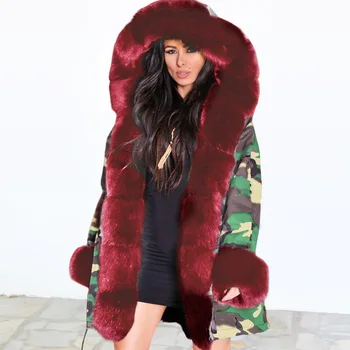 

Explosion models women's autumn and winter coat camouflage plush fur collar warm coat jacket