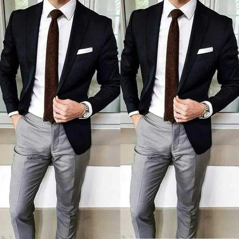 Handsome Men Suits Black Blazer Grey 