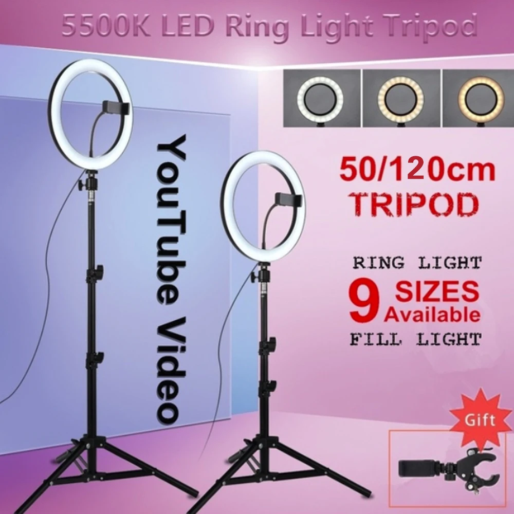 

LED Ring Light Ring Fill Light Video Light Lamp W/Tripod Universal Portable Stand Three-Speed Beauty Photo Sudio Photography