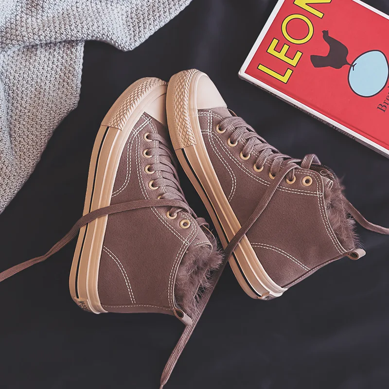 

Thick High-top Shoes Female Winter Warm Shoes 2019 New Fashion Students Solid Retro Comfort Flat Casual Shoes Woman Sneakers
