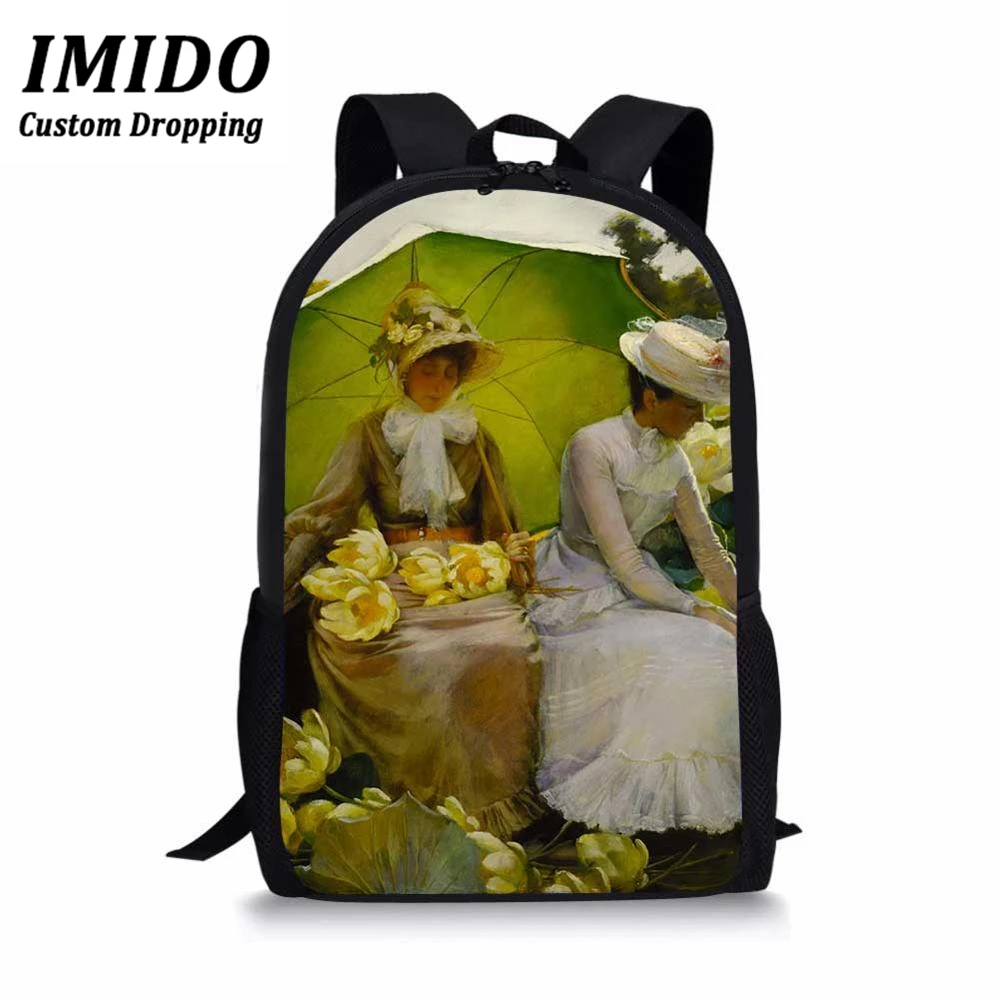 IMIDO, женская и мужская дорожная сумка, художественный рюкзак, известная монета Ван Гога, масляная краска, полиэстер, для подростков, девочек и мальчиков, школьная сумка, Mochilas - Цвет: WLL4717