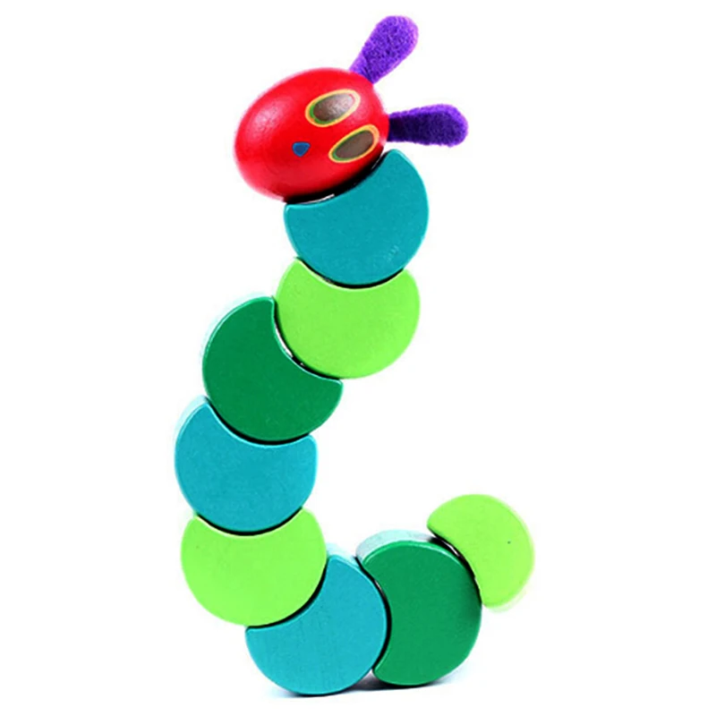 Baby Wooden Toys Worm Eat Fruit Cheese Wood Toys Baby Kids Educational Rope-piercing Montessori Gifts M0040