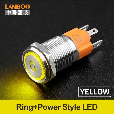 Y LED Power LANBOO Factory 16 мм высокий ток 10 А Высокая мощность 12 в 110 В 24 В 220 В светодиодный светильник с фиксацией мгновенный самоблокирующийся кнопочный переключатель - Цвет: Y LED Power