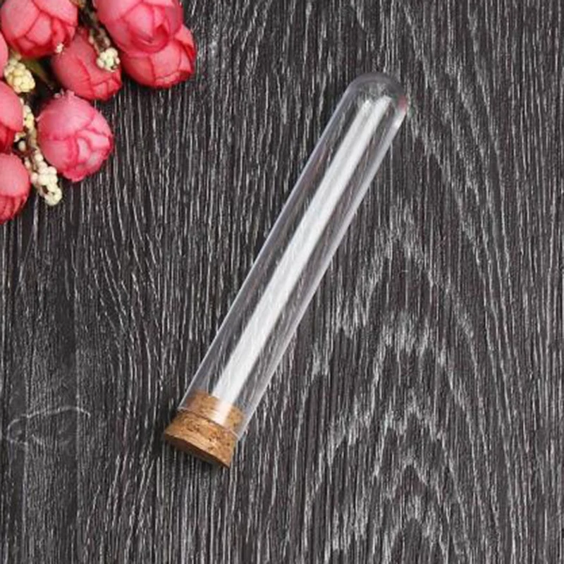 

50Pcs/Lot 18X105mm Transparent Plastic Test Tube with Cork Stopper Round Bottom School Laboratory Educational Supplies