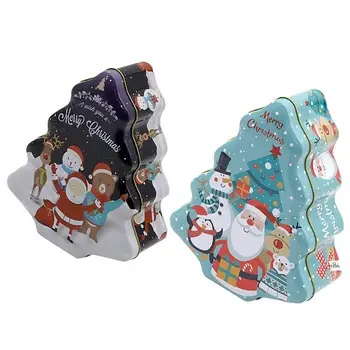 

2Pcs Storage Box Xmas Tree Shape Box Tinplate Case Packing Box Candy Box For Cookie Christmas Gift Candy
