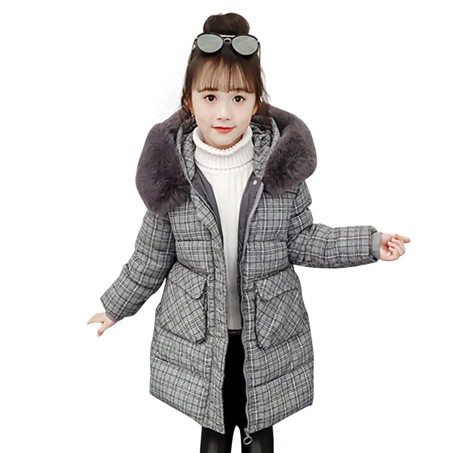 

MudiPanda Girls Down Coat Plaid Girl Parka Kids Long Sleeve Down Jacket Winter Thick Warm Clothes For Girls 6 8 10 12 14 Years