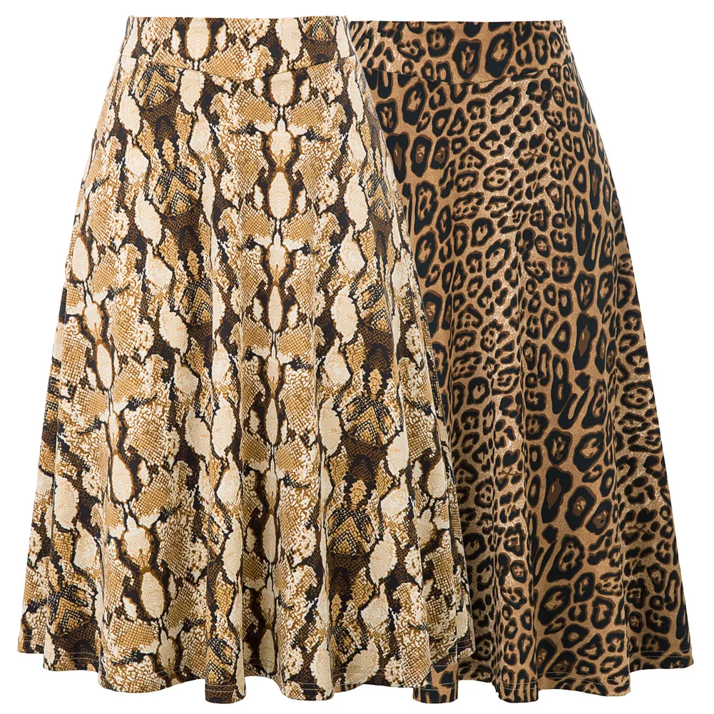 Women skirt Snake/Leopard Pattern High Waist Flared skirts sexy elegant mid-calf skater sweet ladies girl fall new A-line Skirt