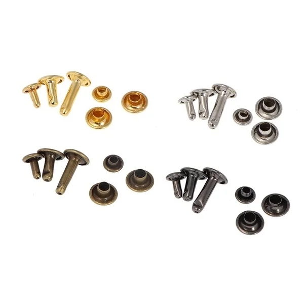 480/360PCS Leather Double Cap Rivets Metal Tubular Rivets for Leather Craft Repairs Decoration with Punch Pliers Fixing Tools