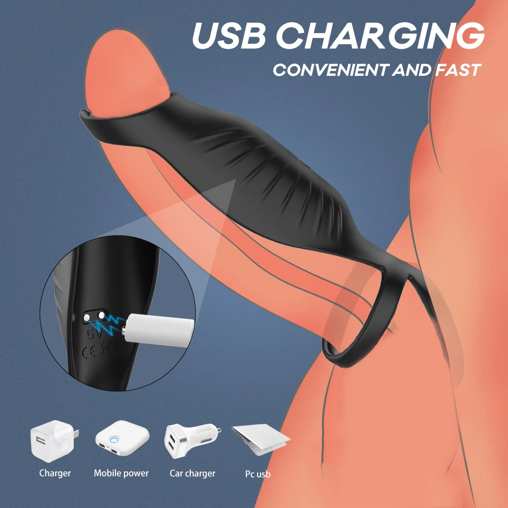 10 Mode Vibrating Penis Massager Ring Dildo Vibrator for Men Chastity Belt Remote Control Testicle Vibrator
