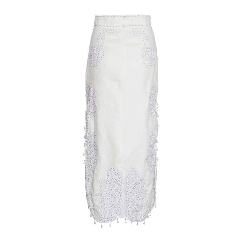TWOTWINSTYLE Summer Beading Patchwork Skirt For Women High Waist Side Split Tassel Midi Skirts Female Fashion Clothing New