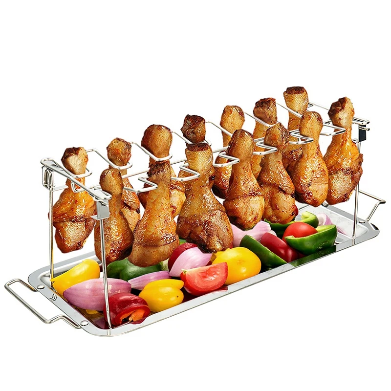 LIXF принадлежности для барбекю куриные ноги крыло гриль приготовления стойки 14 слотов барбекю птицы Курица ноги Жаровня из нержавеющей стали курица крыло стойки