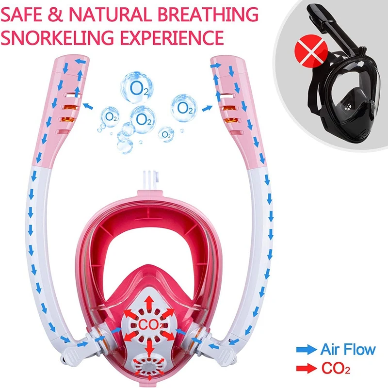 Дыхательная маска с K2 Advanced Free Breathing system, панорамная маска для дайвинга на 180 °, герметичная, противотуманная, сухая маска, подходит для взрослых