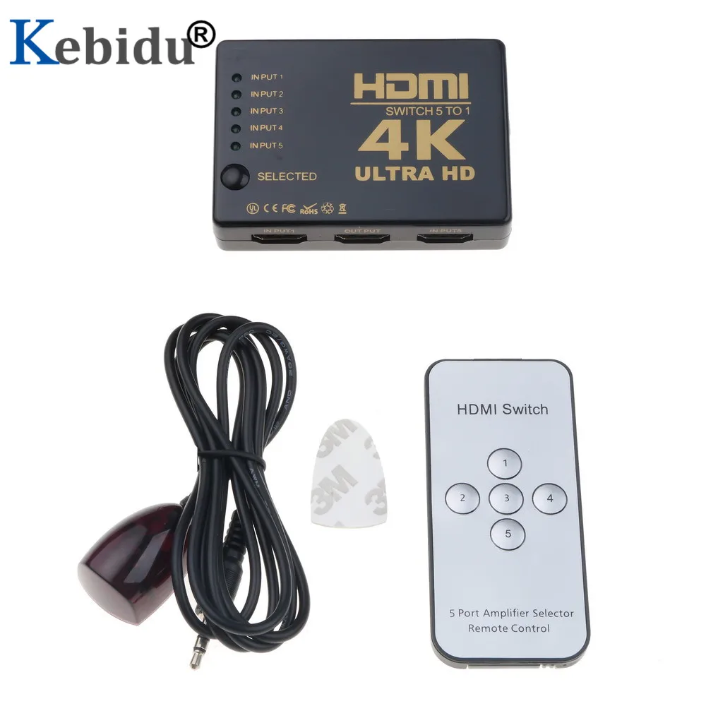 Мини переключатель HDMI Kebidu с 5 входами сплиттер Селекторный бокс формат 3D ИК