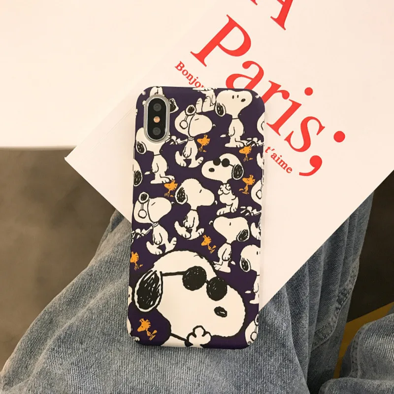 

Cartoon Cute Snoopy Mobile Shell for iPhone X XS XR XSMax 8 76 6S PluS All Inclusive Scrub Hard Shell Drop Protection Back Cover